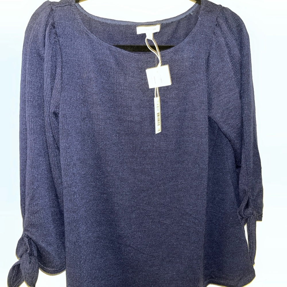 Max Studio Blue 3/4 Sleeve Bow Sleeve Blouse